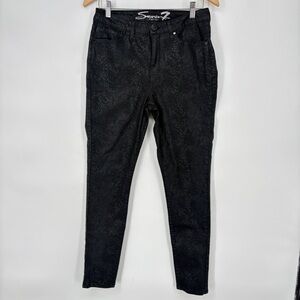 7 For All Mankind Skinny Jeans 29 Black Coated Snake Print Faux Leather‎ Look